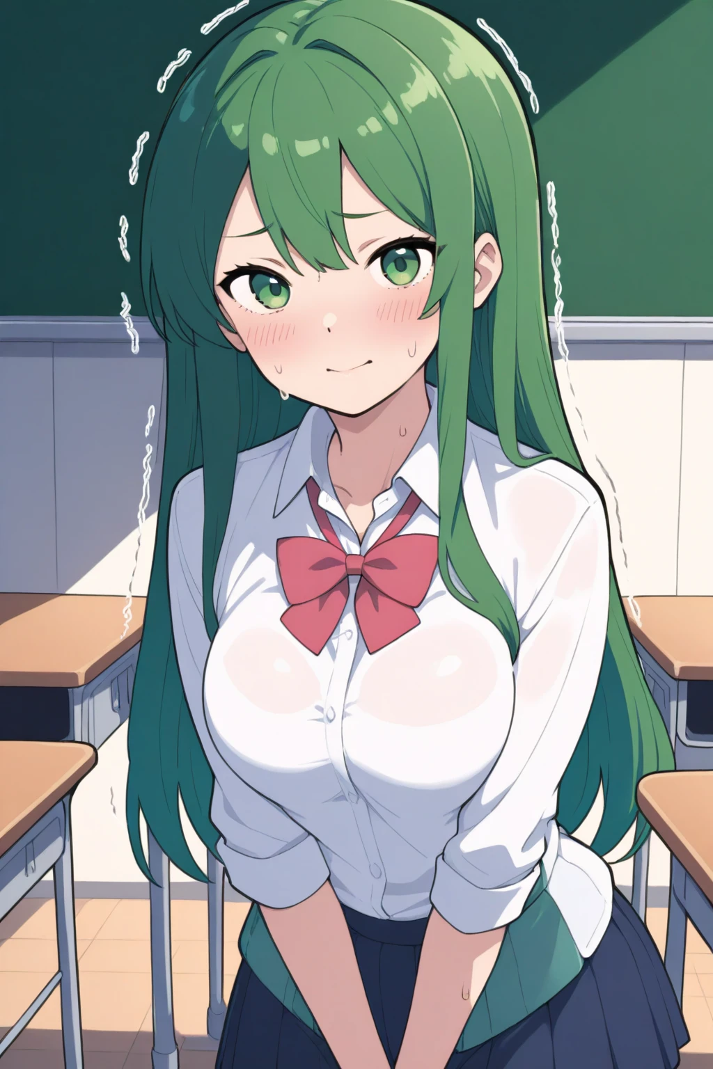 mastute piece,Best Quality,insanely detailed,8k cg,nsfw,
(shoot upper body:1.3),
(1girls:1.3),standing,looking at viewr,body in front,both arms behind back,(school uniform,leotard:1.3),(bare breasts:1.1),(bare nipples:1.1),
break,
blush,shy,(ecstasy face),(trembling:1.2),break,(light green hair:1.2),
break,
perfect breasts,perfect teats,(open mouth:0.9),(large breasts:1.2),
(classroom)、