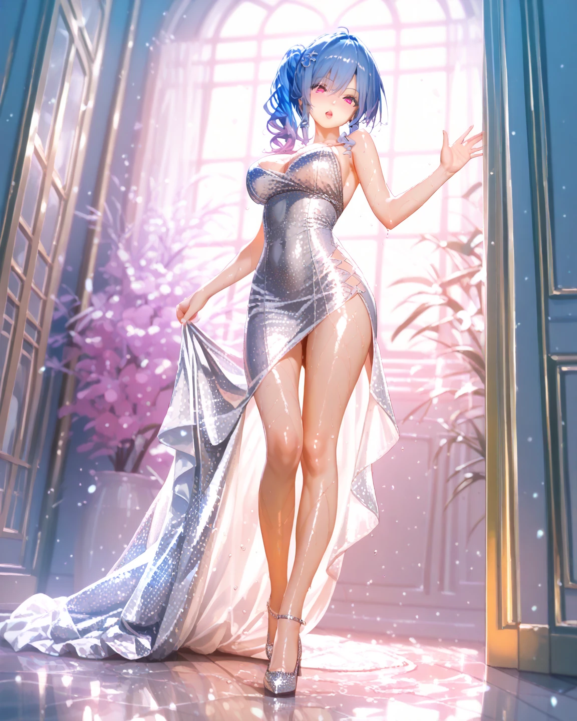 absurdres, highres, ultra detailed,
extremely detailed CG unity 8k wallpaper,
realistic, photo-realistic, RAW photo,
beautiful detailed face, pale skin, realistic glistening skin,
detailed cloth texture, detailed hair texture,
BREAK
(1girl:1.3), (20 year old girl sexy poses),
(standing:1.2),
(supermodel:1.2), (slender:1), (large breasts:1.2), (plump thighs:1.1),
(detailed black hair:1.2), (long hair:1.2), floating hair, bangs,
(brown eyes:1.2), Perfect Eyes, Symmetry Eyes,
(Wear white_shirt on top of naked:1.2), (black pencil skirt:1.2), (high heels:1.3),(pantyhose:1.2),
perfect hand, small hand,
very slim legs, very thin legs, very slender legs, long legs, very detailed legs,
soft light, rim light, two tone lighting,
BREAK
(full body:1.5),
(multiple views, split view:1.2), (close-up face, close-up upper body, close-up breasts:1.1),
(Colorful Backgrounds:1.3),
White (square:1.3) (borders:0.8),
(expressive lettering, lettering art, expressive styles, unique design:1.2), (calligraphy, creative typography:1.1),