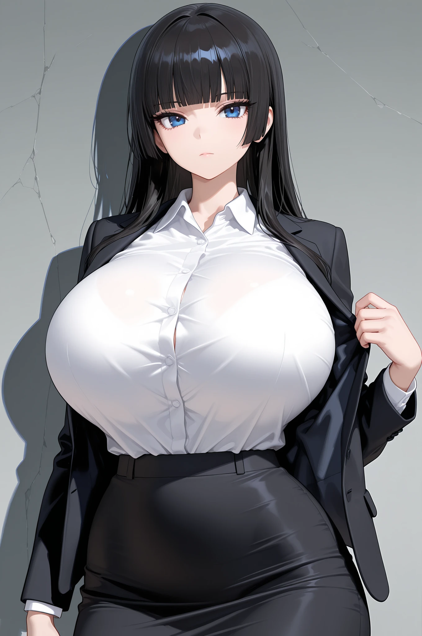 ((obra maestra)), ((mejor calidad)), (ultra detallado), ((extremadamente detallado)), 4k, (8K), mejor calidad, (Hermoso), estilo animado, mirar hacia arriba desde abajo, bar, Noche, una chica guapa, 1 chica, solo, traje, Hermoso rainbow hair, Hermoso blue eyes, ((Hermoso eyes)), De piel blanca, pendientes, cuello, sonrisa