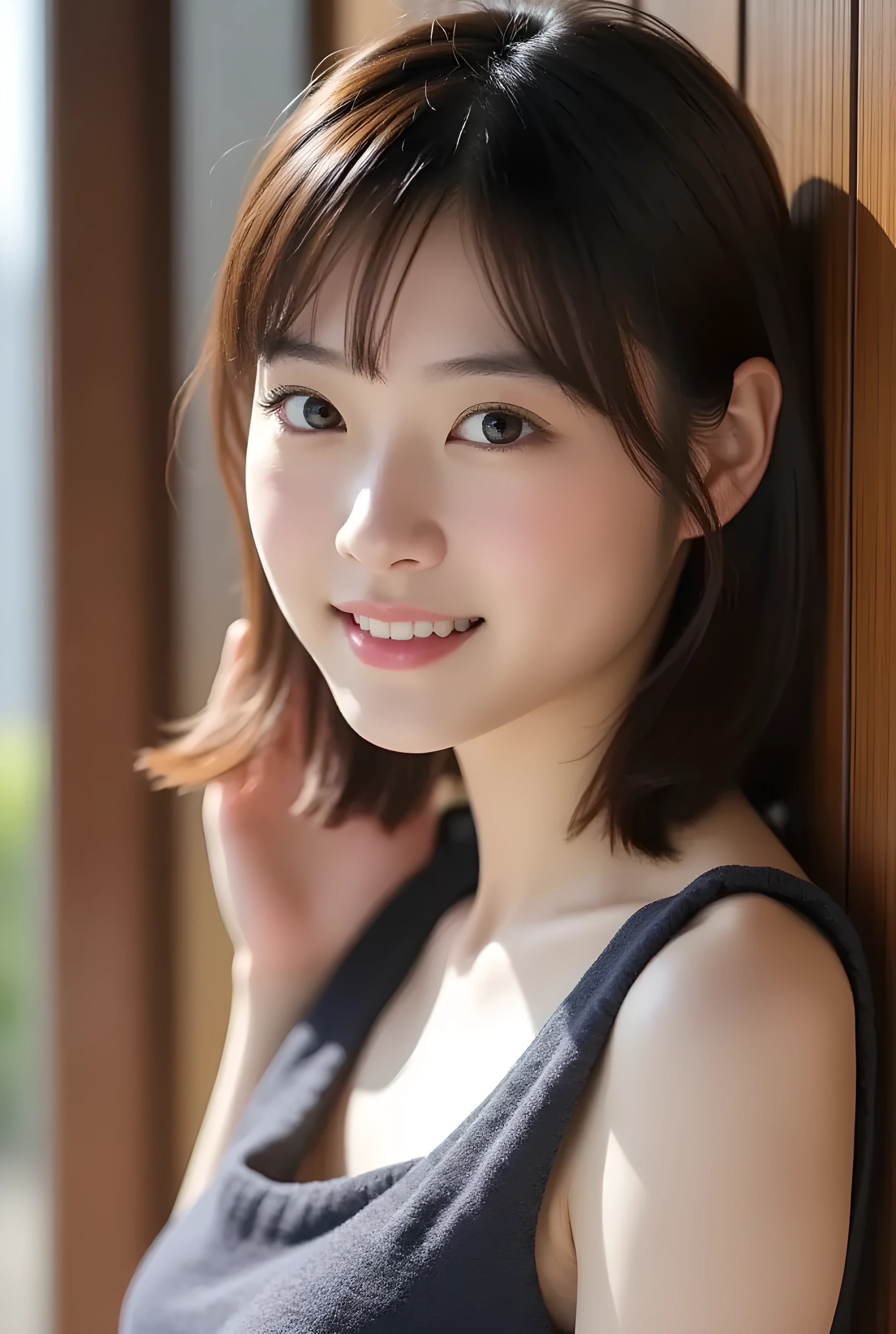       super realistic ,       photorealistic   ,    (Full body image:1.5),  She looks very happy      , shadow,           Global Illumination          , Alone, (japanese women in their 20s :1.5),      VERY BEAUTIFUL、     Cute Smiles ,    Slim,    brown hair ，　beautiful legs ， Long, slender legs ,       Surimi West   ， She's wearing a receptionist   ，wearing a bus guide  ，   turn your body forward、  white hair，full body photo  ，Please take a picture up to the tip of your foot  ，wear gray pantyhose on her legs  ，When the light hits stockings, they reflects beautifully.，　wears red high heels      ，