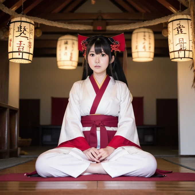 ((highest quality, 8K, masterpiece :1.3)), Beautiful Japanese girl in her early teens、Kung Fu Uniforms、Forced to spread her legs with restraints、Painful expression、Staring straight ahead