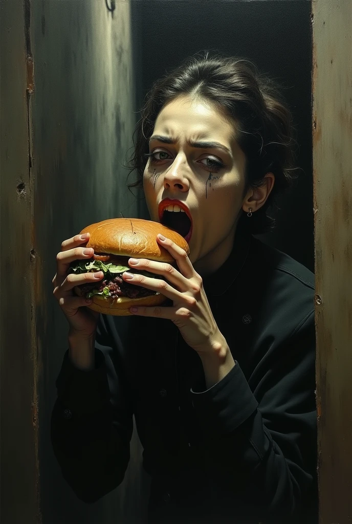 Chinese zombie eats (brain:1.3) in a restaurant, mm delicious, dark atmosphere, vivid color, highly detailed, digital painting, artstation, concept art, matte, sharp focus, wayne barlowe