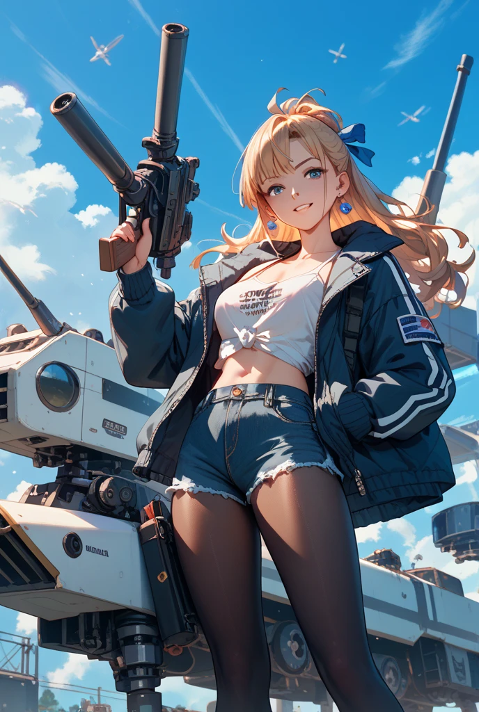 Cartoon of a woman riding a motorcycle with a large tank on the back, Mechanized Valkyrie Girl, bikini + Tattered military equipment, Mechanized Soldier Girl, Kashert Kenz, Inspired by Shiro Masamune, Anime Art Vehicle Concept Art, By Akihiko Yoshida, top rated on Pixiv, trending on Pixiv, Pixiv,Cartoon of a woman riding a motorcycle with a large tank on the back, Concept art inspired by Masamune Shirow, Topics on pixiv, Self-sastructing art, Mechanized Valkyrie Girl, bikini + Tattered military equipment,(Denim hot pants:1.3), Mechanized Soldier Girl, Kashert Kenz, Anime Art Vehicle Concept Art, Top rated on pixiv, Dieselpunk Art Style,(Shiny amber hair:1.6), (Wavy medium hair:1.6), (Brown beautiful girl), (Healthy dark skin), (Sunburn mark), clavicle