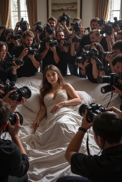 Bela mulher cercada pela câmera