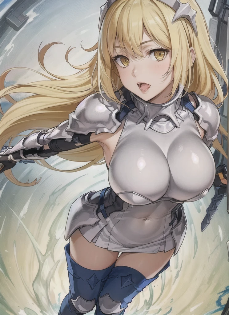 Ultra-high definition image quality、beautiful girl、Female Swordsman、Light Armor、Griepputz、Long Hair、blonde、20-year-old、Be confident々face、Very short tight skirt、Sexy posture、Cowgirl、wilderness、Highest quality,Big Ass、Big Breasts、Thighs、Grasping the hilt of the holy sword Excalibur、pure white, Exquisitely decorated panties、Take a big stride and kick your feet out to jump、Joan of Arc style clothing、Wind King Barrier、Her hair is blowing in the wind、The Sword of Promised Victory、god々I'm wearing a new aura、Big Ass、Valkyrie the War Maiden、Crotch close-up、Angle from directly below、Squat with your legs apart