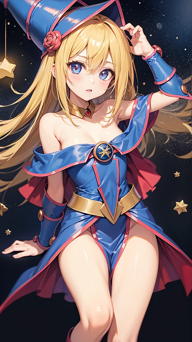 Black Magician Girl、super breasts、thick thighs、blonde hair、magic circle、magic wand、Black Magician Girlのブーツを履く、Leotards that dig into the buttocks、