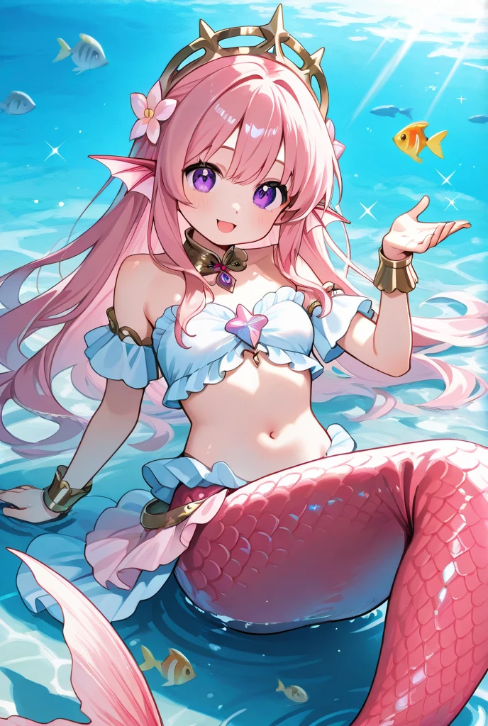 masterpiece, best quality,a woman,big breasts,Mermaid,粉红色的Mermaid尾巴,pink hair,full-body shot,bedroom,Lying in bed,charming脸(kawaii, charming,soft)