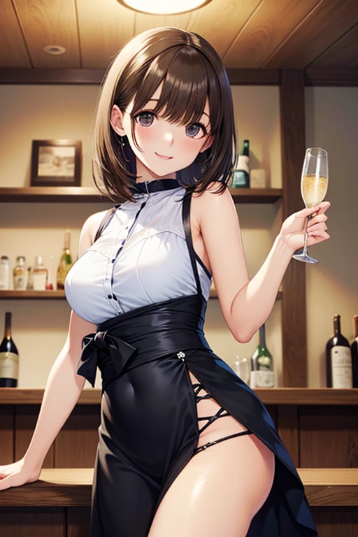 (One girl)、smile、Dark brown short hair、Bunny girl、bar