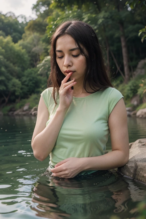 table top, highest quality, figure, Super detailed, finely, High resolution, 8k wallpaper, Perfect dynamic composition, a young asian idols woman, detailed and beautiful eyes, Natural lip color, small breasts, shortcut、 (snake tilt her~defeated)、clear white skin、super snake and tentacles photos、beautiful face、 (wet by water on body)、lying on the ground、See-through、on the ground、Angle from above、((Close your eyes:1.2))、((chubby:1.1)))、((dark green dress:1.1))