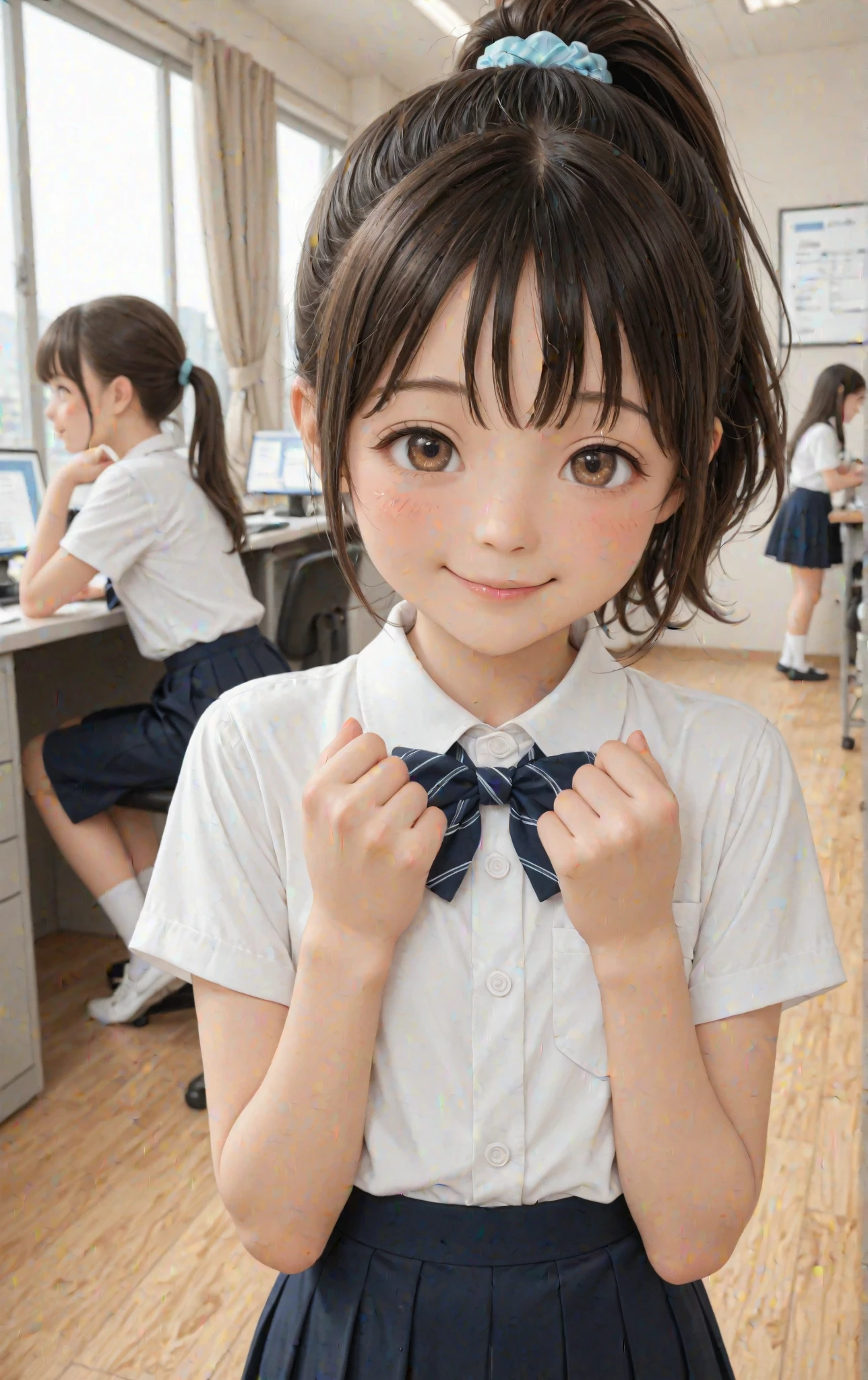 最もかわいいPrimary school studentsの女の子 Primary school students' big Enthusiast shy Black Hair Side Ponytail Blowjob Denim hot pants