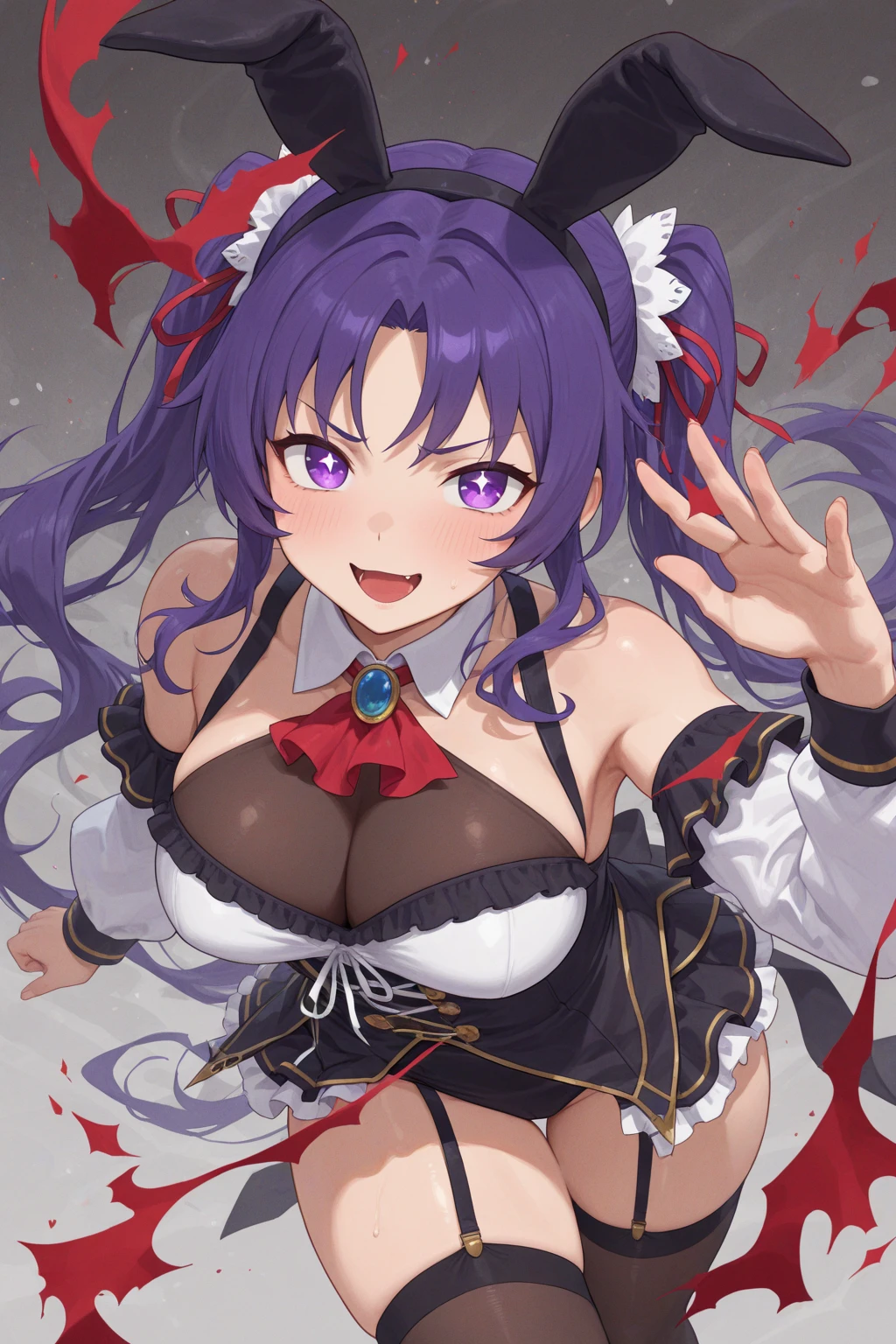 anime girl with purple hair and dark purple eyes and a purple bra, detailed digital anime art, guweiz, artwork in the style of guweiz, guweiz on pixiv artstation, guweiz on artstation pixiv, portrait gapmoe yandere grimdark, detailed anime character art, gapmoe yandere grimdark, demon anime girl, kawacy