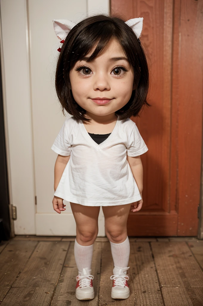 adorable, 1girl, malay girl hijab, ((small girl)). (Height: 120cm). baby face, adorable face, happy, full body portrait, (face details: 1), (eye details: 1), ((Heavy breasts)). ((Sagging breasts)). wearing white long shirt, transparent shirt, sneakers.. Cute posed. proportional body. Outdoor, Ultra High Res. realistic: 1.4, UHD