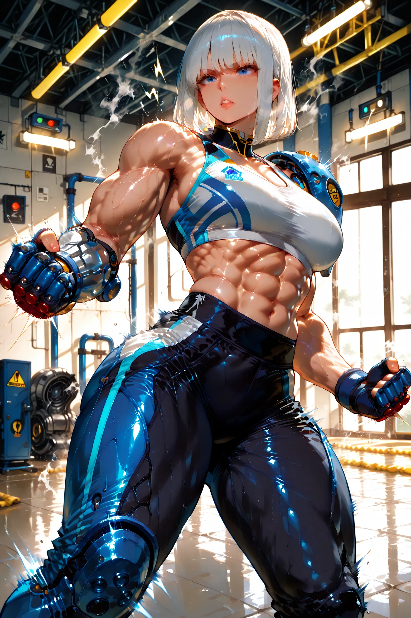 (BEST lighting) , (ultra intricately detailed) , 4K unification, (super-detailed CG: 1.2) , (8k: 1.2),(Original), (Masterpiece) , (Best quality),(Masterpiece:1.4),Anime-ish high quality,(Masterpiece),Masterpiece, Best quality, absurderes,((masterpeace, 4K, 8k, Yes, A high resolution))1girll, One man only,She is in the ballet studio,Ballet costumes, Protruding blood vessels on the arm,Spring, Boots, Perfect figure, Short blue asymmetric hair, Sweat, ((body builder:1.5)),The strongest in the world,Practice dance studio background,(Beautiful bace),(Girl),(Female),(((Upper body:1)))((cute girl)), Broad shoulders and thick back,Thick Arms,Amazing eight pack abs,Thick abs,Burst vein,Bulging blood vessels in the arm,Explosive Biceps,Exaggerated biceps,Hard biceps,Biceps like mountains,Perfect anatomical structure of the Biceps,Swelling of the shoulder,Prominent Biceps,Triceps expansion,Layered Muscle,Dehydrated muscles,Fat-free,Biceps,