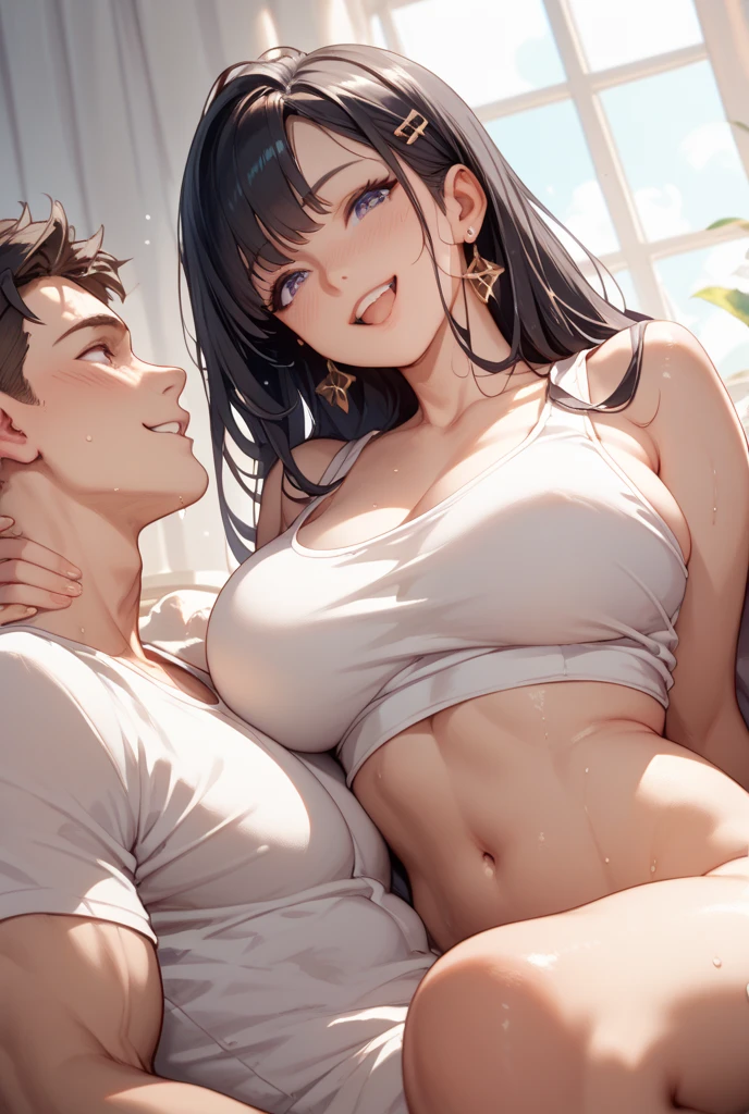 1girl, 2boy, breast-feed, boobs