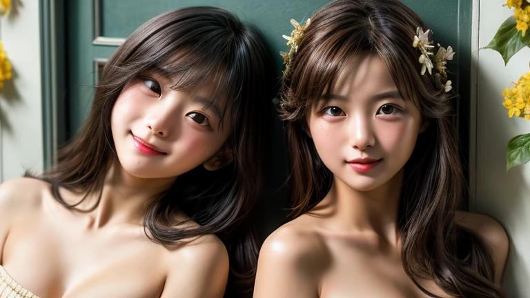 ((masterpiece、Highest quality))、snap shot、Idol Concert、Concert Stage、(three cute naked girls、smile、sing、hair ornaments )、(((Full nudity、Pussy)))、((The characters are unique))
