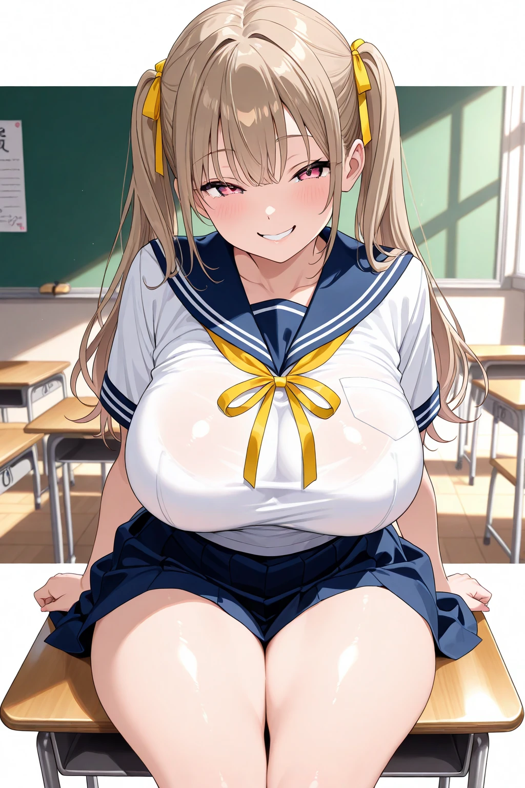 mastute piece,Best Quality,insanely detailed,8k cg,nsfw,
(shoot upper body:1.3),
(1girls:1.3),standing,looking at viewr,body in front,both arms behind back,(sailor gymwear,buruma:1.3),(bare breasts:1.1),(bare nipples:1.1),
break,
blush,shy,(ecstasy face),(trembling:1.2),break,(light yellow hair:1.2),
break,
perfect breasts,perfect teats,(open mouth:0.9),(large breasts:1.2),
(classroom)、