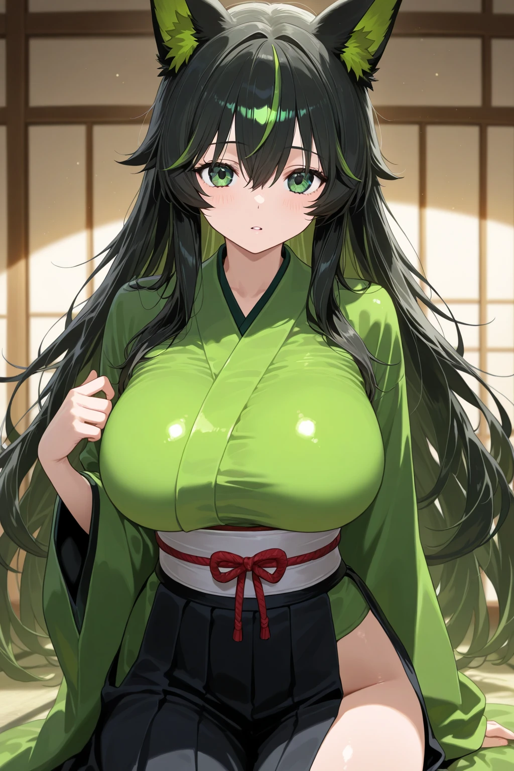 masterpiece, best quality), intricate details, 1 girl, woman, green hair, zoro \ (one piece\), (long hair), shirt, white shirt, female focus, clothes, green colour kimono, nature, scenery, upper body, straw hat, ((front view)) ((close up shot)) ((solo)) ((hair over one side of face)) detailed, very high resolution, no blurry image, full body, green eyes, sligh wavy hair, ((zoro from one piece)) ((female zoro from one piece)), 1girl, breasts, solo, long_hair, sarashi, weapon, cleavage, looking_at_viewer, sword, hair_over_one_eye, green_hair, mole, katana, large_breasts, upper_body, closed_mouth, brown_eyes, collarbone, messy_hair, japanese_clothes, genderswap_(mtf), genderswap, eyelashes