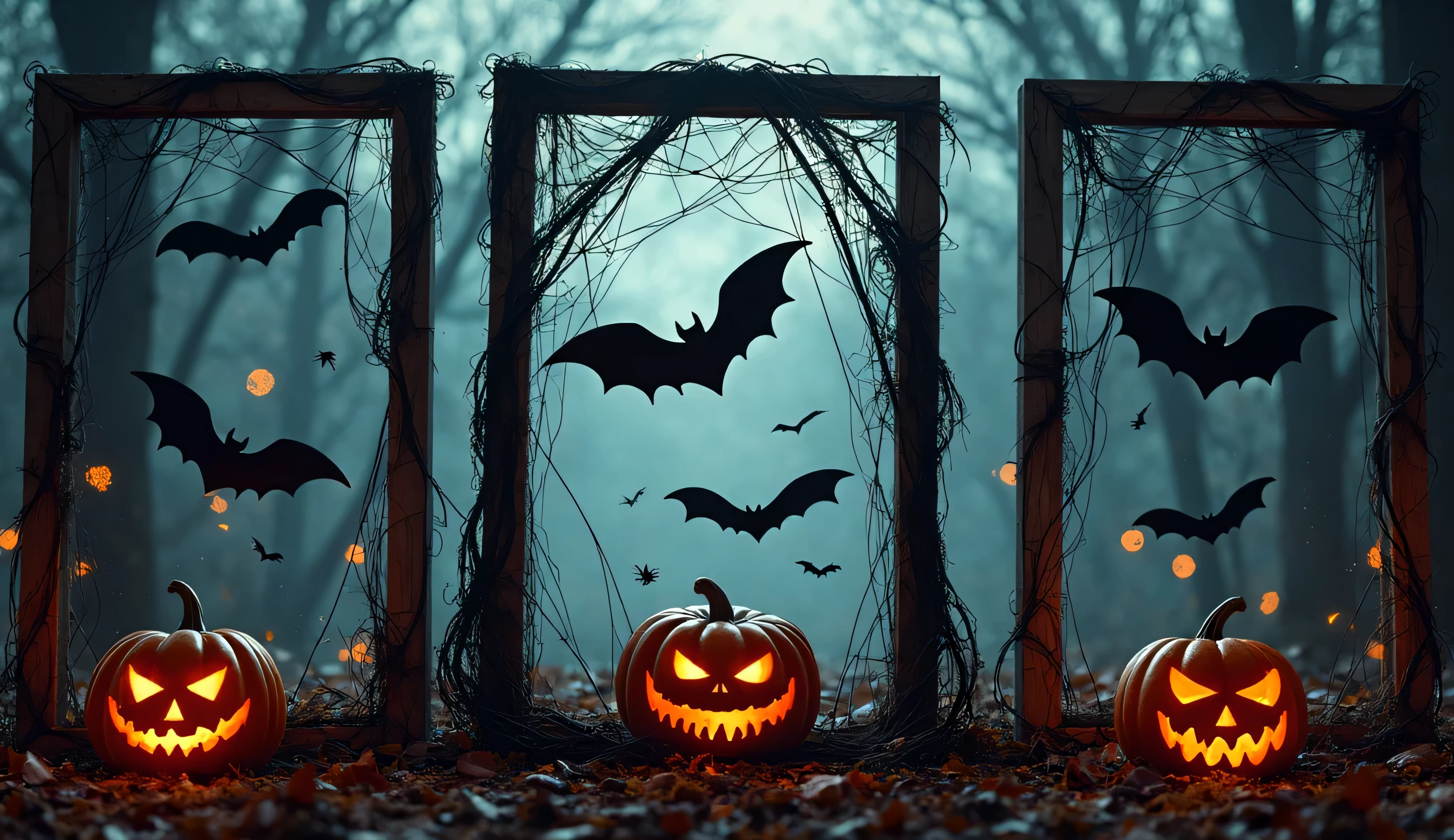 Öncelikle resim dikey değil yatay olsun.Ağaç gövdesinden bir çerçeve istiyorum kare ve çok kalın kenarlı bir çerçeve istiyorum ortada olsun ve sol köşesinde Halloween bir balkabağı olsun fakat çerveye taşmasın arka planda ise Halloween ormanı ve yarasalar olsun.Ve çerçevenin boyu orta olsun.