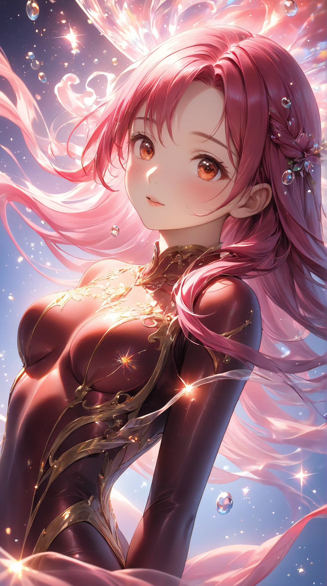 anime style; 3d; glitter; cherry goddess