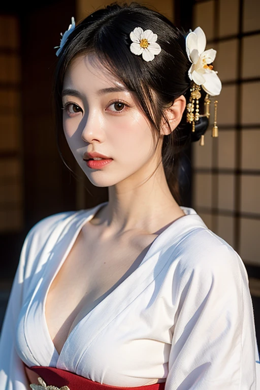 masterpiece, ultra high res, (photorealistic:1.4), 8k, RAW photo, best quality, detailed shadow, amazing, finely detail, official art, absurdres, sharp focus, upper body shot, (ultra-detailed), highly detailed portrait of a beautiful queen, 
BREAK, 
1girl、Japan Germans、Indian Beauty、Dark mascara、big eye、drooping eyes, Dark eyeliner、Dark red rouge、red-lips、chic body、thin-waist、skeletalstraight、Superb Style、, sitting, fetal_position, [upright], curvy, (1girl), ((lips)), (nose), ((long face)), mature female, blossom tree, seductive, elegant, stylish, sultry, sexy, grin, looking at viewer, Beautiful fingertips、Bust is 85 cm、 Taut chest、small-breasted、muscle、((Hourglass figue)), intricate detailes、hightquality、(High class:1.4)、super realistic 8K、face perfect、Perfect、clean、​masterpiece、Professional artwork、famousartwork、face perfect、Beautiful expression、beautidful eyes、hald-up hair、Beautiful woman with refreshing sexiness and outstanding proportions、 A dark-haired、clothes shiny、
BREAK, 
(topless kimono out fit:1.3),  (pink nipples),  laurel crown, (chiton:0.7), flowers, 
BREAK, 
textured, patterned, cinematic, trending on artstation, dynamic posture, wide shot, dramatic lighting:1.1, (gradients), nature, (perfect face), outline, sharp focus, warmth, light particles, (depth of field), (intricate details:1.2), (extremely detailed background), east asian architecture, dynamic lighting, in the dark, deep shadow, low key, intricate detail, detailed skin, pore, highres, hdr, 4k, realistic,