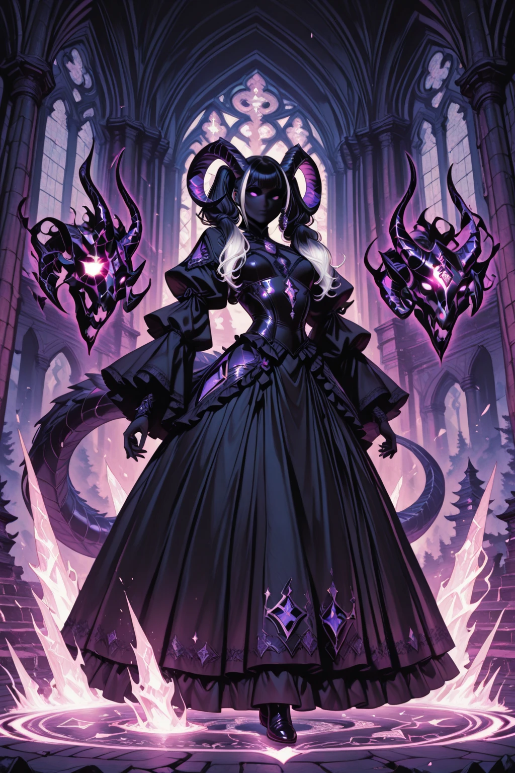 Solo, female, tangled hair, messy hair, long black hair, decay, sickly skin, ((prominent veins)), pulsating veins, undead, glowing eyes, green eyes, statuesque build, unnatural twisting:1.2, large breasts, narrow hips, claws, elongated arms, thick serpentine tail, barbed hook tail, dark aura:0.5, alluring, Egyptian, curtain, tomb, candles, indoors, ghoul, ((white bandages)), seriously decaying, yandere smile, ((sickly face)), disfigured, broken joints, close up