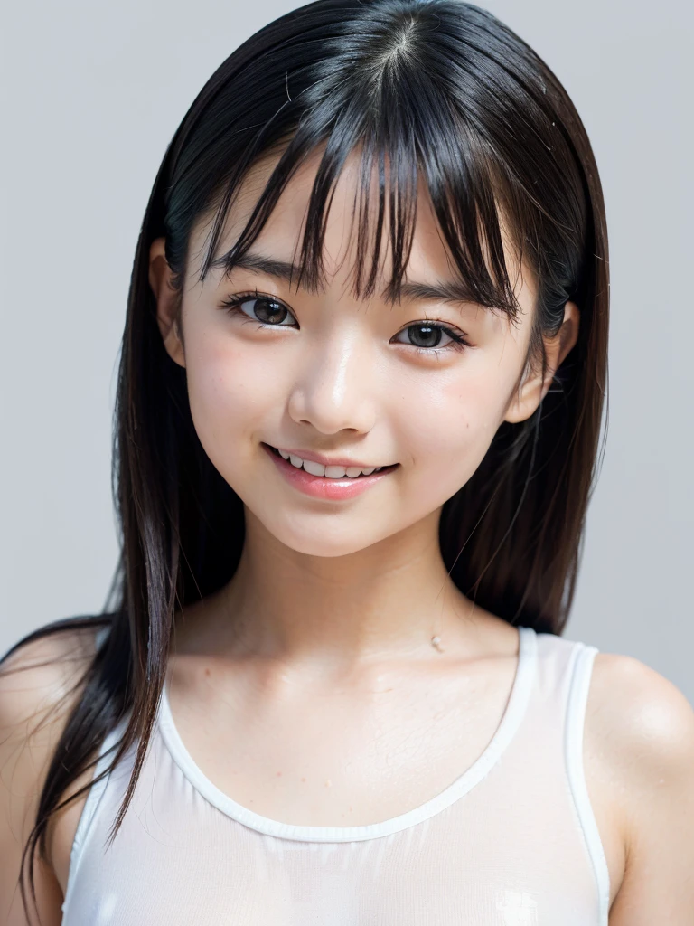 highest quality, High resolution, realistic pictures, detailed skin texture, (Cute 10 year old Japanese girl wearing a white camisole), shy, towards the camera, slim body shape, (flat chest:1.5), charming gaze, Fair skin, baby face