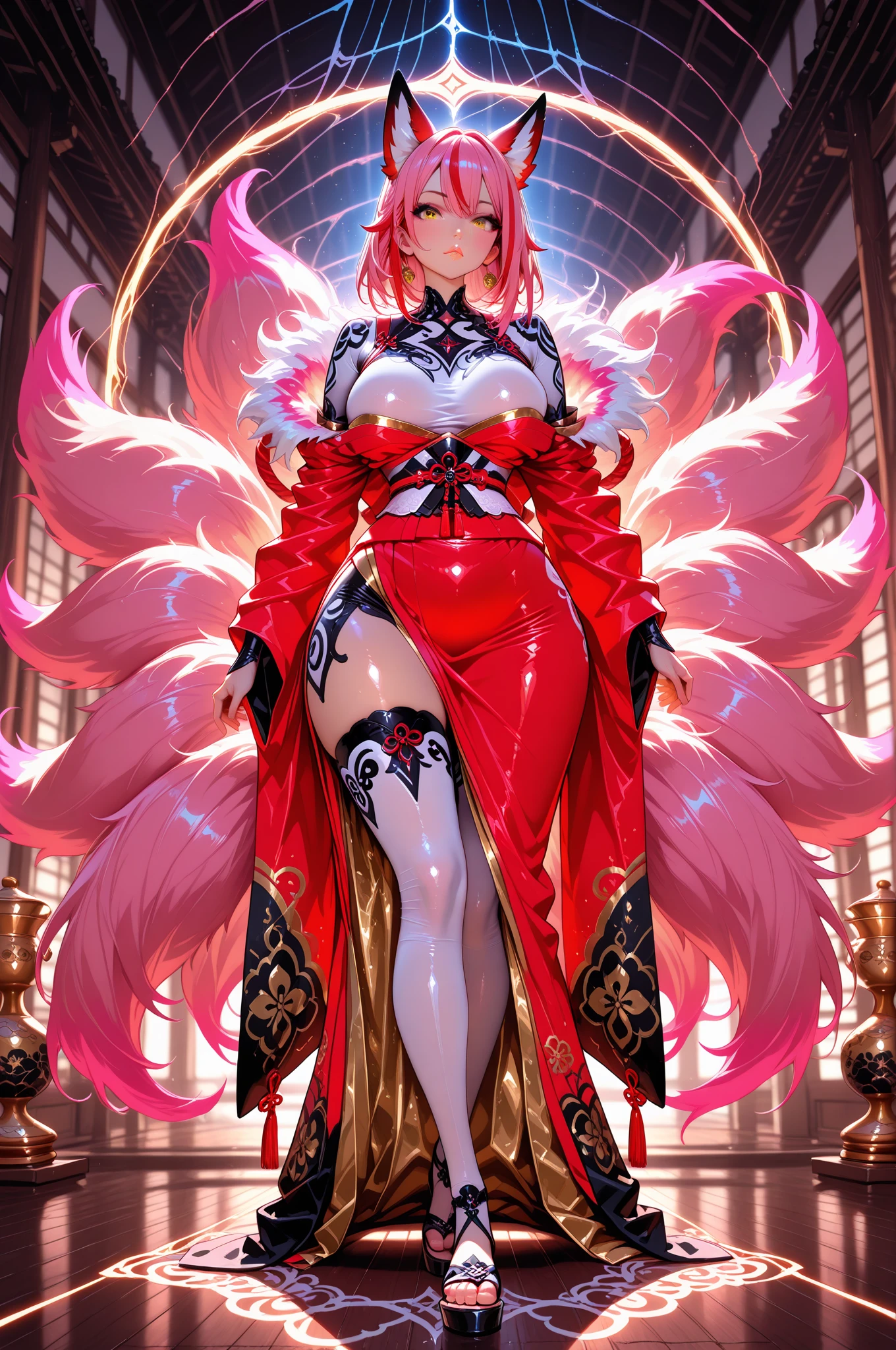 ((Detailed, 8k, masterpiece, high definition)) Ember, solo, 1 girl, girl made of fire, wide hips, big ass, big breasts, sexy seductive posture, dynamic pose, bedroom, ((Detailed, 8k, masterpiece, high definition)) sexy seductive tight cut out dress,  tight highs, high heels, garter straps underneath, chocker, arm sleeves, sexy seductive smile on face, ((full body view)), ready to mate