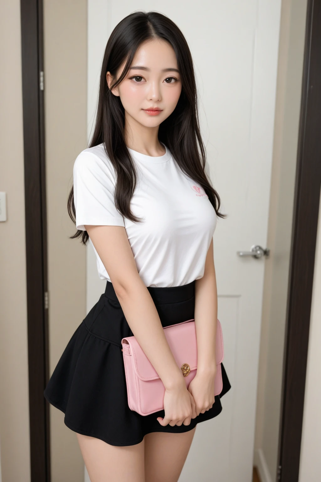 1 Girl,bookshops,Soft Light,Chinese Beauty,Short sleeve,Pleated Skirt,Sexy,Long hair