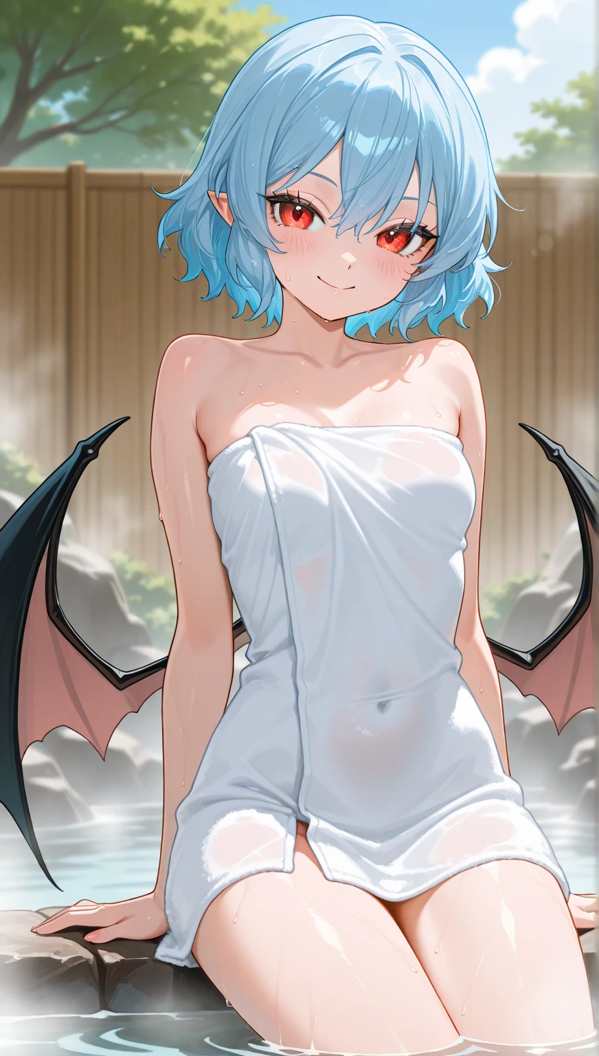daughter
((((Crying))))
1girl, solo, breasts, looking at viewer, blush, smile, open mouth, navel, twintails, swimsuit, grey hair, wings, horns, pointy ears, armpits, arms up, one-piece swimsuit, grey eyes, skindentation, thigh strap, demon girl, demon horns, motion lines, arms behind head, demon wings, plump, blue one-piece swimsuit, steaming body, belly, duel monster, armpit hair,Breast milk、((((pubic hair))))
