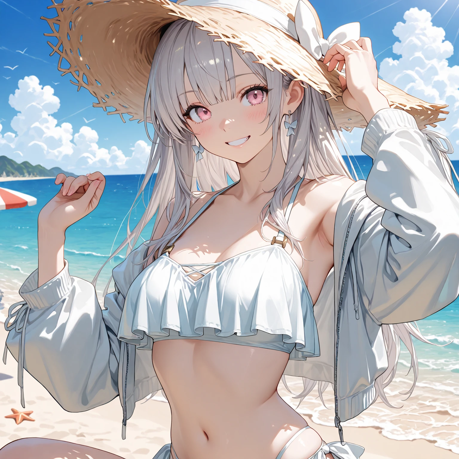 Silver-haired girl drawn in high resolution Japanese anime style、whole body、Women in yellow bikinis taking photos on a deserted beach, Bikini Model, , Young and cute gravure idol, Posing together in bras, Russian and Japanese mix, sakimichan, Asian woman, Wear a swimsuit, that'that'that'that'that'that'that'that'that'that'that'that'that'that'that'that'that'that'that'It's hot with the shining sun, Japanese Model, Cute Core, sakimichan hdri, Young Gravure Idol, Chubby