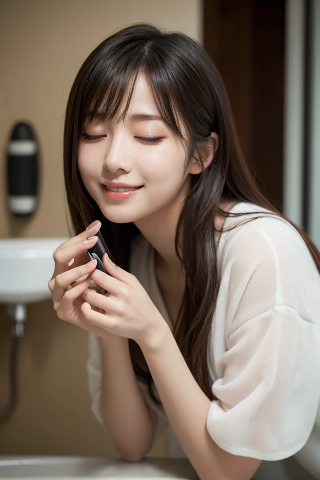 A woman spits out a large amount of white alcohol that she had put in her mouth、Beauty、White formal wear、Edo Period、No exposure、Cup、Sweet Sake、Makgeolli、Calpis、Sticking out tongue