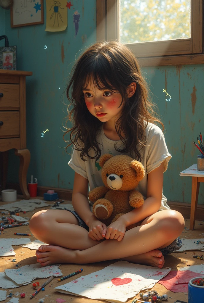 A 12-year-old girl is holding a stuffed animal，Sitting in a room full of toys，，cabelos preto e longos，Tolerable，nudity,Nude,rejoice，Perfect Quality，Clear Focus（clutter - home：0.8）， （tmasterpiece：1.2） （realisticlying：1.2） （Bokeh） （best qualtiy） （DetailsKean：1.3） （complexDetails） （8K） （DetailEyes） （Sharp focus）,（hilarious）Close-up cleavage