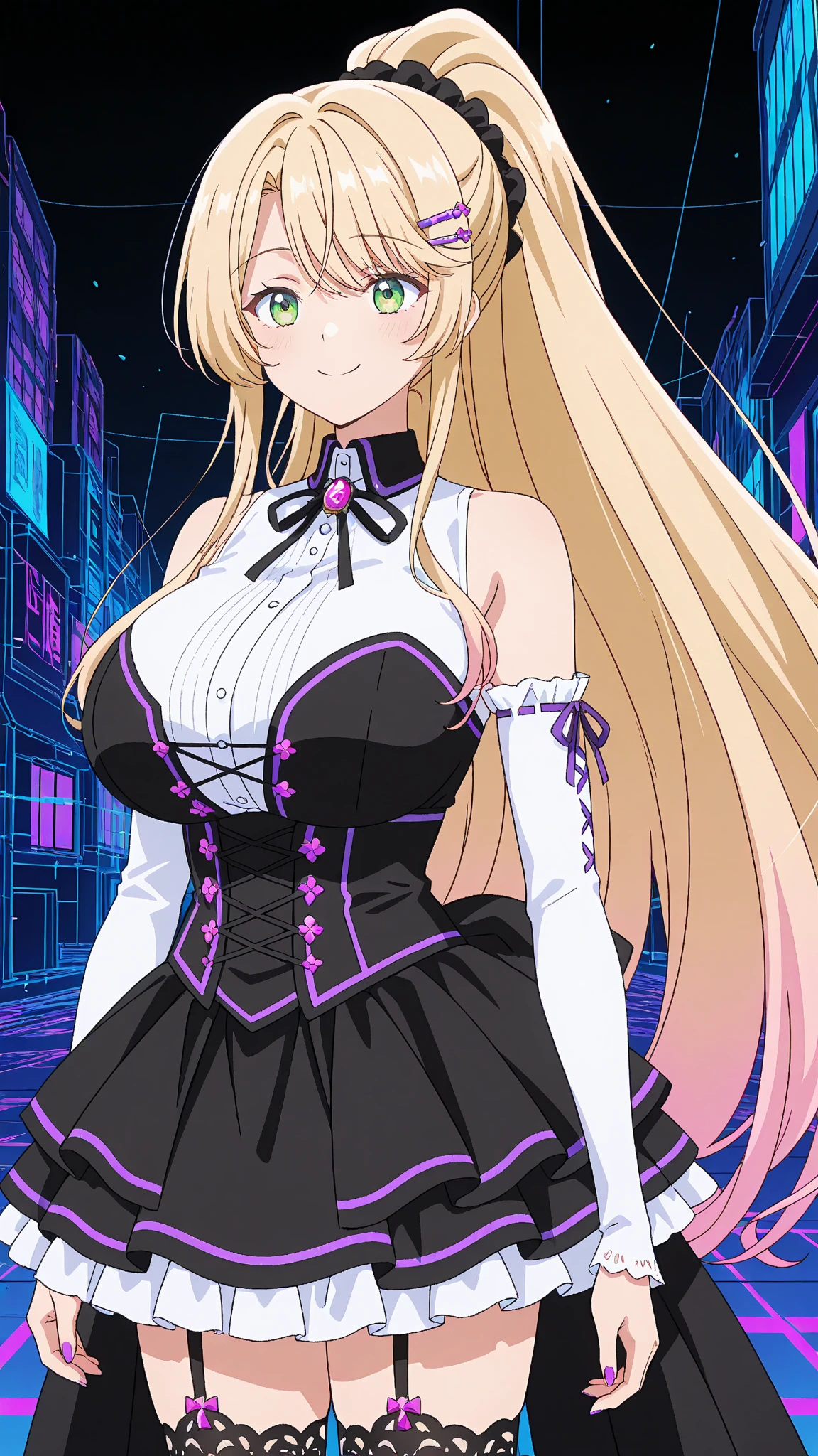 ((Highest quality)), ((masterpiece)), (detailed), (Perfect Face)、The woman is a beautiful, attractive adult female, Tiare, with green eyes, blonde medium-long hair, an evil magical girl who has fallen into evil, wearing a black, provocative dress suit.、Operating in the shadows in the night city