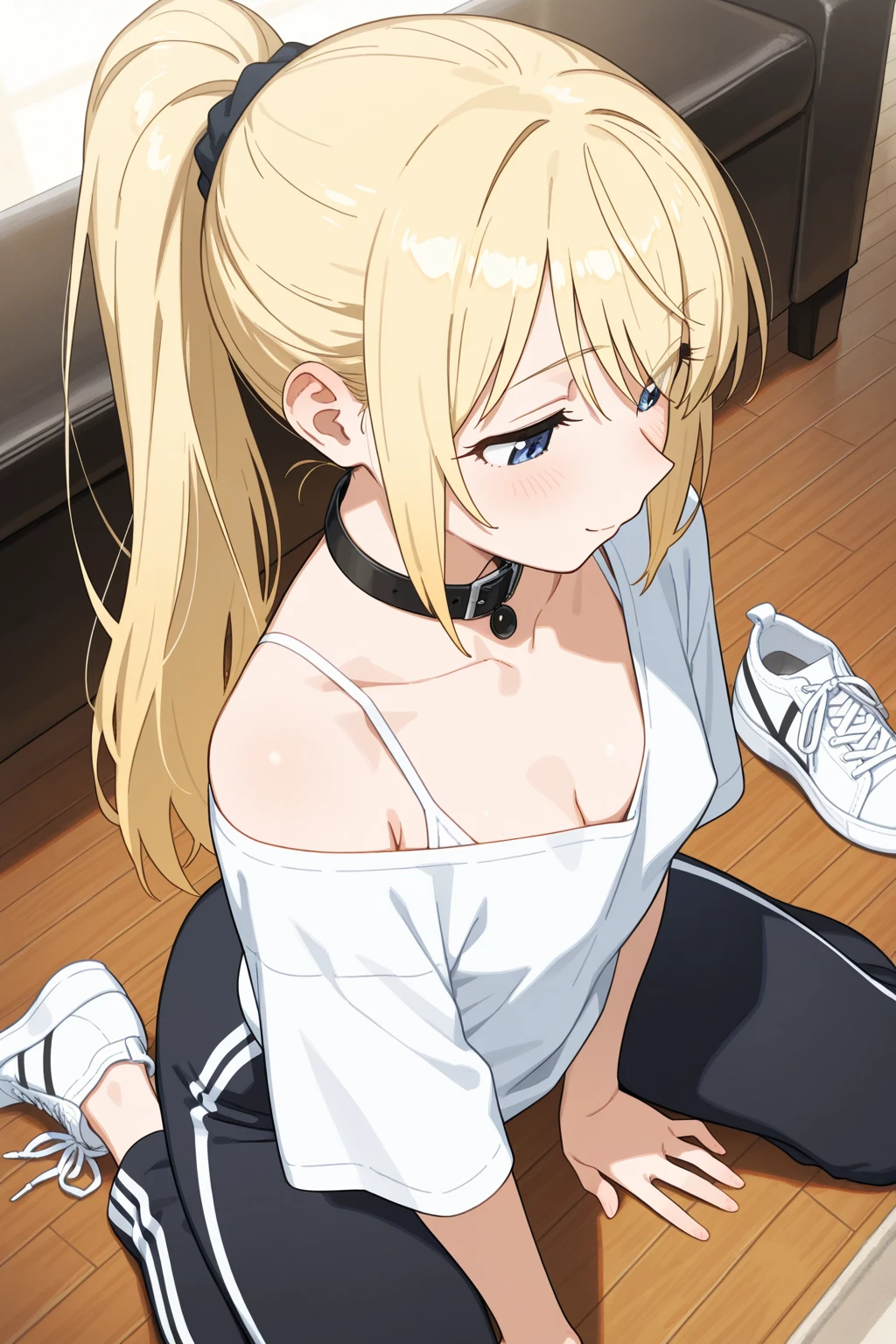 tmasterpiece,blond hairbl,Tsundere,dual horsetail,style of anime,seminude,sexyposture,opening legs