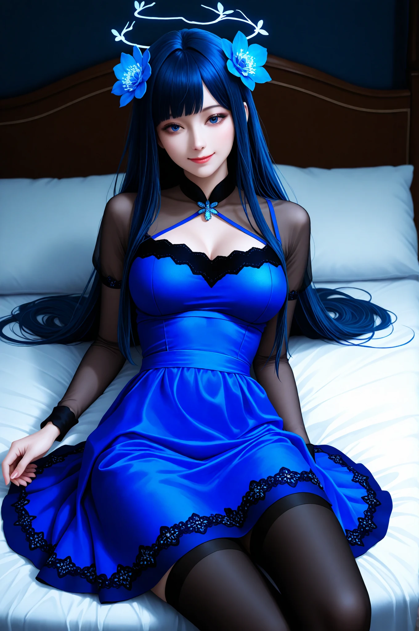 Tifa Lockhart,long hair,The dress has a very long skirt. Very open chest, purple with black edges.,sexy,lying on the bed,In the old, dirty, black bedroom, there was only very dim light, almost invisible.,Evening time,Shiny skin,Must be tired,angry,very close up,