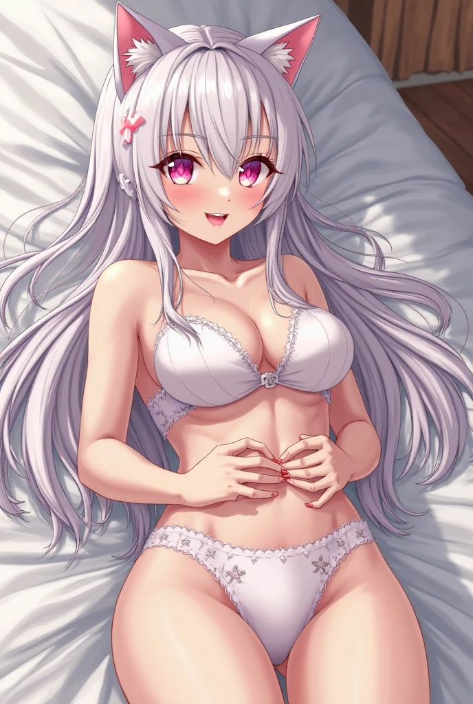 masturbation behavior anime Big Breasts bed Spread your legs naked tits Pussy beautiful girl Silver Hair Fairy Slanted Eyes cute