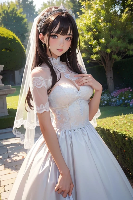 masuter piece Top image quality top-quality View from thigh up ((30-years old)) transparent lace wedding dress White garter belt stockings chies