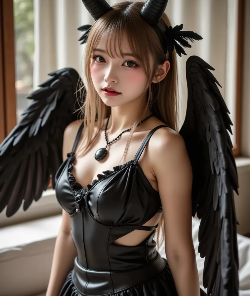 1girl, cross-laced leotard, cleavage, bow, detailed face, looking at viewer, clavicle, shoulder, captivating breast, sexually attractive, (best quality, masterpiece:1.2), (best illustration), (extremely detailed illustration), (blonde hair, twintails), (thighs), angel, angel wings, bird wings, detailed feather, book, book stack, bookmark, clipboard, feathered wings, feathers, flower, garter belt, grimoire, hair ornament, lace, (lace-trimmed:1.4), legwear, panties, lingerie, notebook, open book, paper, papers, purple theme, rose, thighhighs, (shiny skin:1.3),