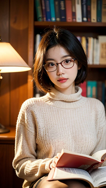 nsfw, (masterpiece:1.2, highest quality), (Realistic, photoRealistic:1.4), Beautiful illustrations, (Natural Side Lighting, Cinema Lighting), Written boundary depth, Beautiful thighs staring at the viewer, (((Face Focus, Upper Body))), 1 female, 30-year-old, alone, thin, slender, (small breasts), short Hair, bob Hair, Forehead, Forehead, Forehead, Forehead, thin, slender, glasses, vivid pink sweater, sexy pencil skirt, Are standing, ((Close-up)), ((Close-up)), ((Close-up))
