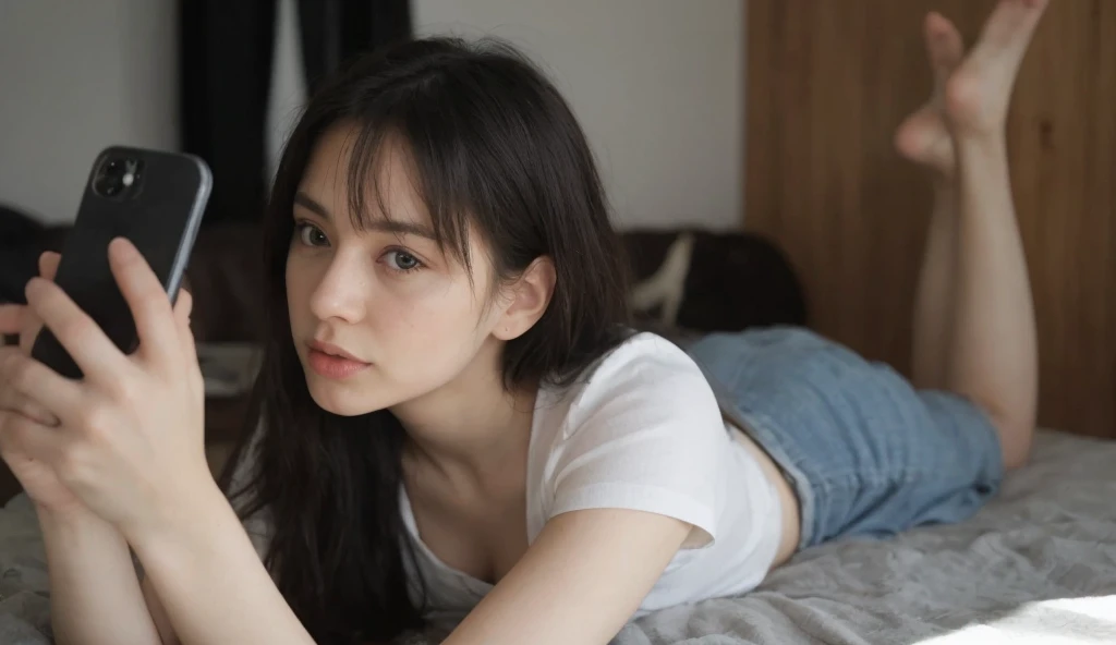 individual，young girl，23 years old, （（winter clothes）），fine hair, Detailed faces, full的身材，long hair，full, Short hair details, sit down，purple, sweat shorts, Camisoles，Look up, There is a beauty mole