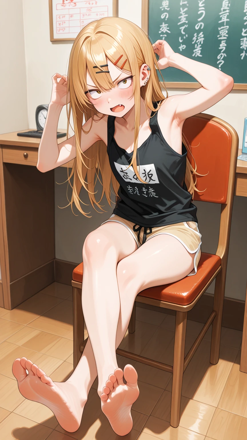 sitting on dildo laying down on bed ,hand down pants fingering vag  ,lots of wet pee dripping wet , very shocked face , big eyes ,natural hanging big  sagging , on bed closeup on cameltoe vag , peeing pee cum 1girl in, Yuuki Asuna, Brown hair, Brown eyes, medium breasts, Long hair, braid , black tank top , tight t shirt ,braid ,no gloss matt black shorts cute cameltoe Ultra High Quality looking very shy , touching own squeezing peeing pee cameltoe big big blog in pants , best_quality:1.0), ultra high res,4K,ultra-detailed, photography, 8K, HDR, highres, absurdres:1.2, Kodak portra 400, closeup on cameltoe