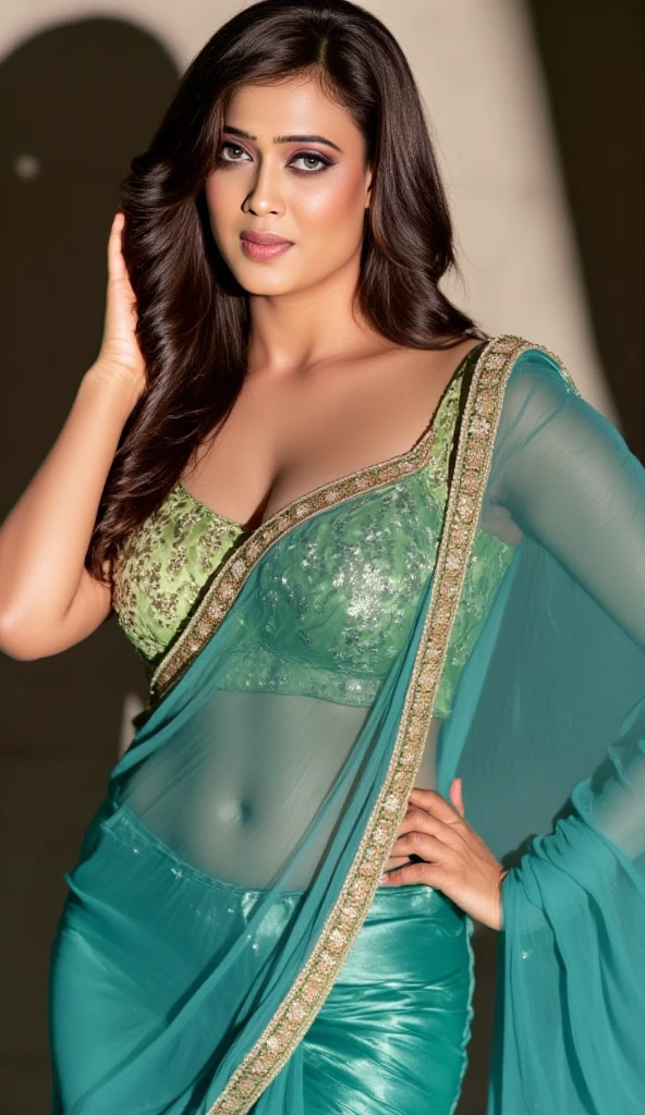 South Asian woman, soft nylon sexy saree, good anatomy, best quality, (((masterpiece))), high quality, realist, best detailed, details, realist skin, skin detailed, Realism, High detailed ,ple, poses