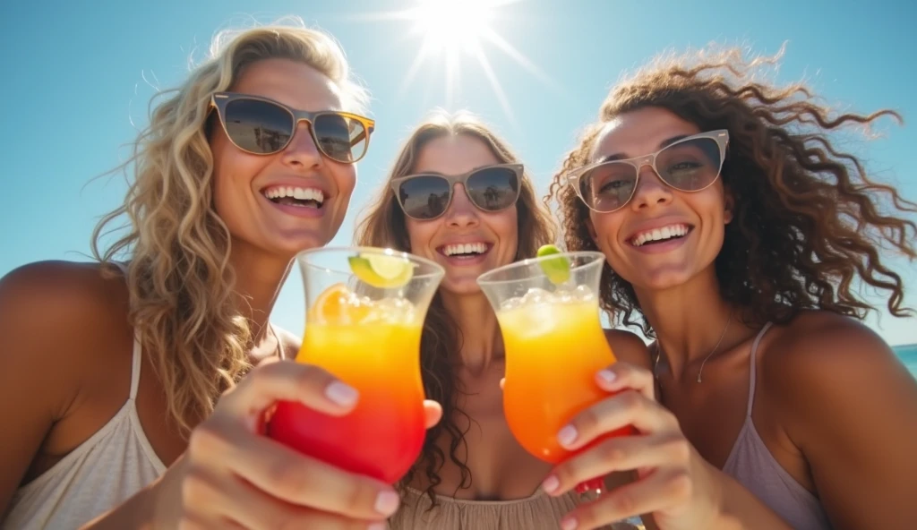 Several doctors in white coats dancing with young girls in bikinis and drinking whiskey