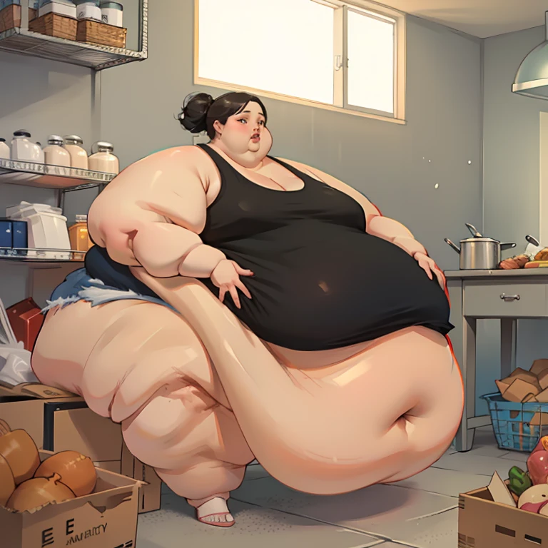 (Masterpiece, best quality, highres:1.3), realistic, (1girl:1.2), white woman, (morbidly obese:1.4), (USSBBW:1.4), (fatblob:1.4), (immobile), (detailed, beautiful face:1.4), massive belly, double belly, weighing herself, head tilt, sad, embarassed, awkward, shy, bathroom, nude, weighing scales