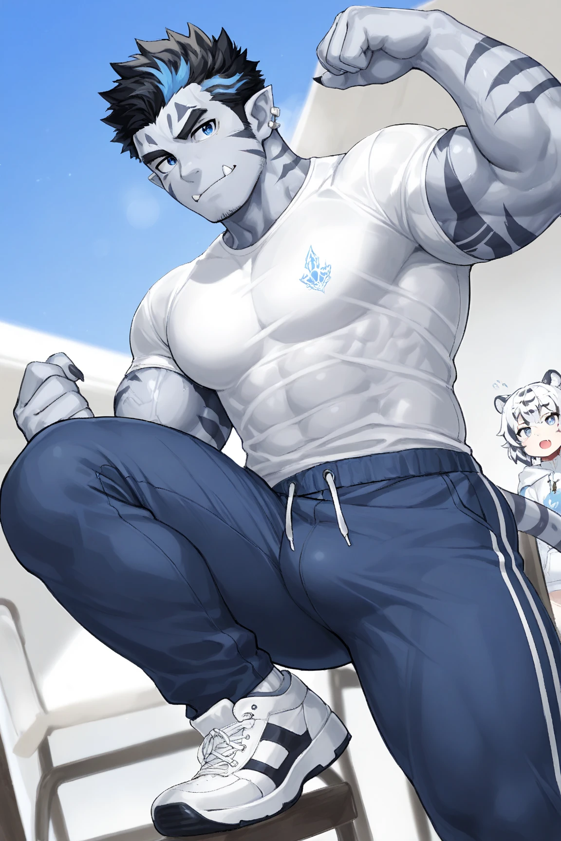Masterpiece,Highest quality,8k,Handsome,good looking,White Tiger,Muscular,Huge muscles,White Tiger,teenager face,,Little,group fucking in a train,Imminent sexual activity,cute,Japan animated style,Red pants and undershirt,tiny hand,