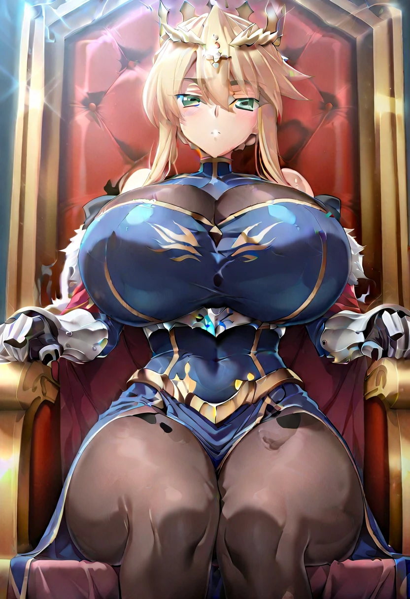 ((masterpiece, Highest quality, Extremely detailed CG, unity 8k wallpaper, Cinema Lighting, )),(Surreal), (View your viewers),Looking Down, gem, nice, wonderful, Gorgeous, noble, Noble, arrogant, (Blonde), (((goddess))), Queen,(Long Hair),Gorgeous髪飾り, White,A mature woman full of pheromones,20-year-old, embroidery, Gorgeous白いサテンのドレスと手袋, Glowing Skin, Fine skin,(((Highest qualityの肌))),Dripping sweat、Oilskin,Saggy breasts, ((Huge breasts)),Beautiful cleavage,Protruding nipples,teasing, Perfect Eyes, (((Gorgeous宮殿の背景))),Sitting on a throne, Highest quality, High resolution, It's all complicated,Provocative face,Smile,Perfect Face,(Attractive fitness woman:1.3),Golden Ratio Perfect Body