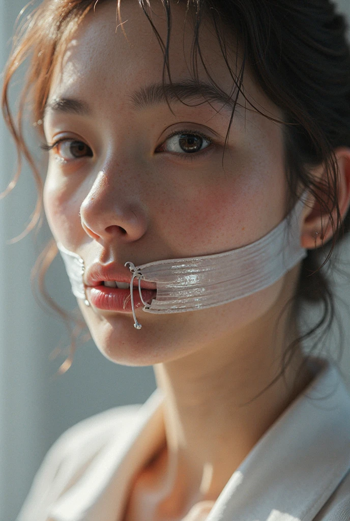(there is a woman with hands tied up),((gag)) neck zoomed in, closeup of arms, upper body close - up, upper body close up, skinny upper arms, zoomed out shot, close up half body shot, neck zoomed in from lips down, detailed arms, smooth tan skin, armpit,a close up of a woman ,photorealistic skin texture, detailed unblurred face, close up at face, close up of face, realistic skin texture, realistic textured skin, ultra high detail ultra realism, hyperdetailed skin, closeup on face, 8 k pores,UHD, closeup of face, neck zoomed in from lips down,masterpiece:1.2,best_quality:1.3, 16k,one woman, solo,STOP.Safe_for_Work:2
