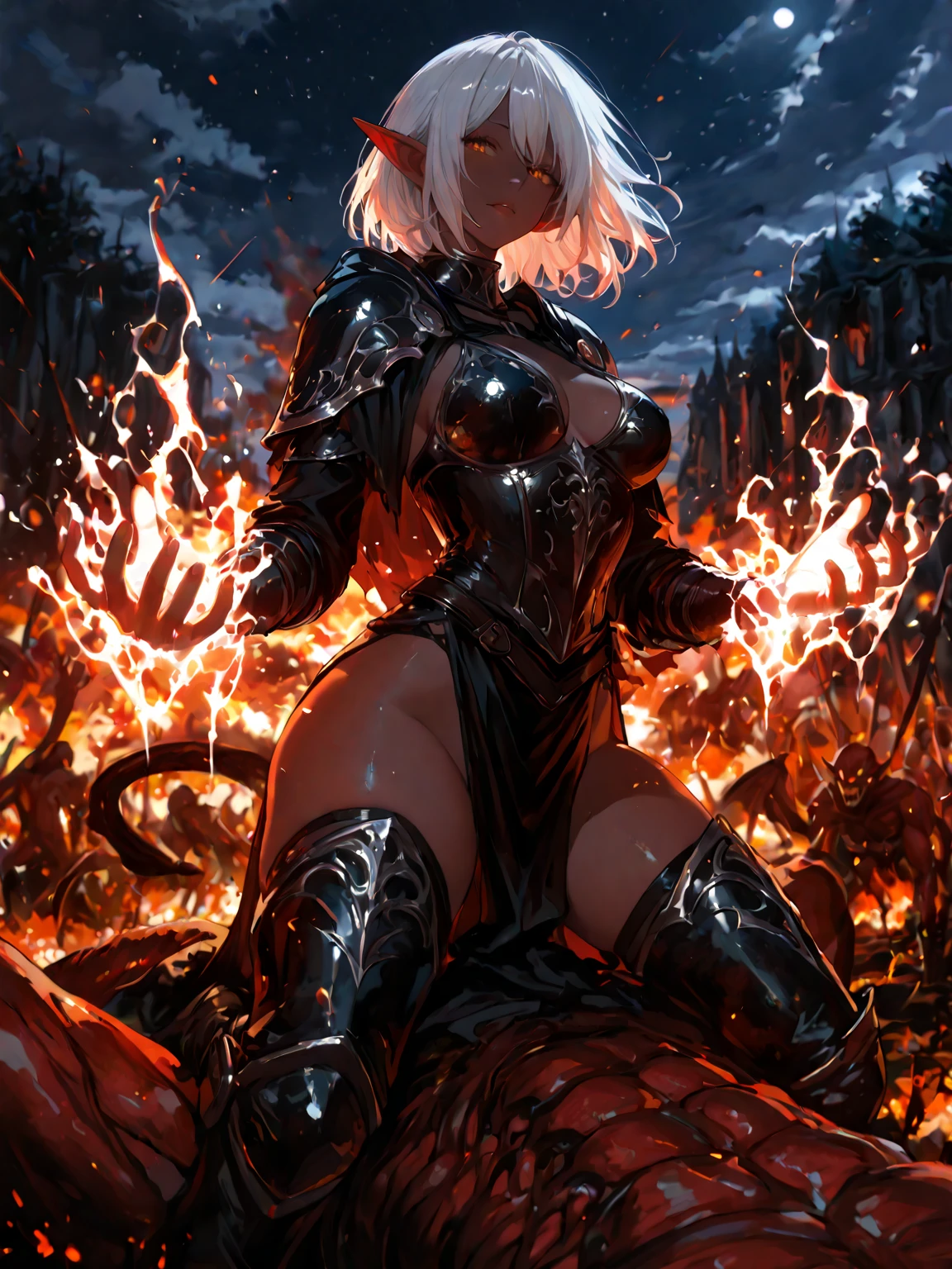 A group of female knights, (all of them :shirt lift, bare breast, in cave, vaginal spread, after sex, cum dripping, vaginal penetration), various hair styles, wearing armor, defeated, bruise, injury, scared, cry, tentacles, multiple girl, metal armor