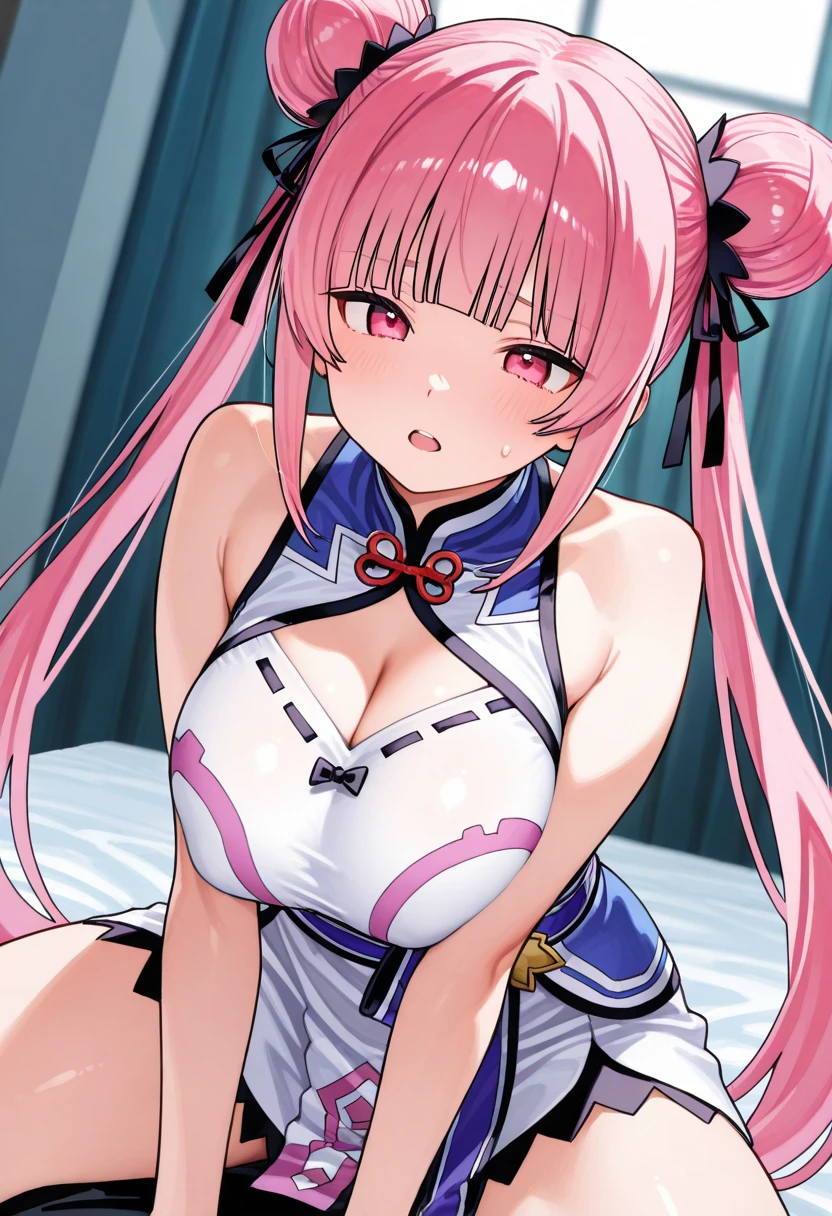 NSFW, Sakura hair color twintails, white kimono, very big breasts, Micro bikini with white and blue stripes, pure white panties, Ecstatic smile, very out one's crotch, Masturbation with mouth open, creampie, very meny sperma, open the outfit,
