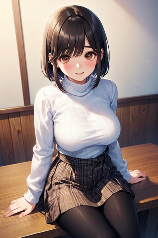 (masterpiece, Highest quality), nipples are transparent、cute、Innocent look、shy,milf, beautiful face, sleeveless White sweater,nsfw,Micro mini tight skirt